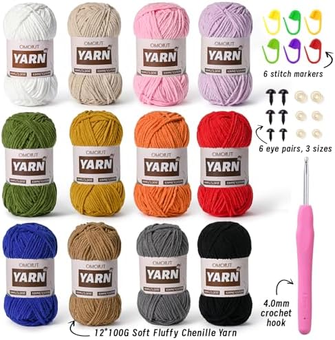 12 Pack 42.3oz/1572yds Bulky Multicolor Yarn Set, Plush Chenille Blanket Yarn for Crocheting, Fluffy Velvet Yarns for Crochet, Fuzzy Baby Yarns for Crocheting Soft, Crochet Amigurumi C - Image 2