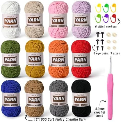 12 Pack 42.3oz/1572yds Bulky Multicolor Yarn Set, Plush Chenille Blanket Yarn for Crocheting, Fluffy Velvet Yarns for Crochet, Fuzzy Baby Yarns for Crocheting Soft, Crochet Amigurumi C - Image 2