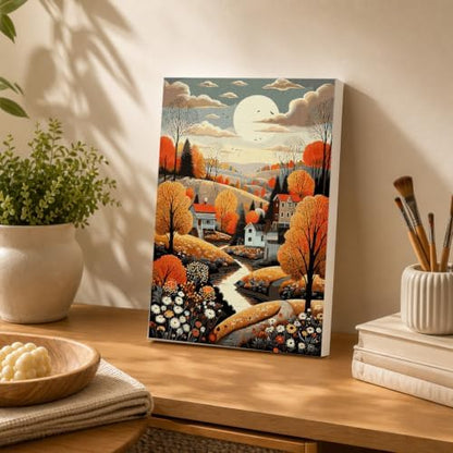 Spandrel Framed Paint by Numbers Kit for Adult Autumn Countryside, Adult Paint by Number Kits on Canvas Village Landscape, DIY Acrylic Oil Fall Painting by Numbers for Home Wall Decor, 8x12in - Image 4