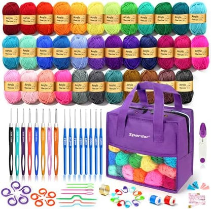 89 PCS Crochet Kit, 35 Colors Acrylic Yarn Skeins and Crochet Accessories by Spardar