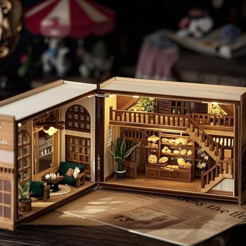 DIY Miniature Dollhouse Kits - Wooden Mini Model House with LED Lights, Tiny Furniture & Accessories – Craft Building Kits for Teens & Adults (Bagel Time) – Birthday Valentine's Gift by ESTUSR