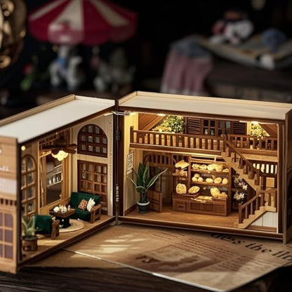DIY Miniature Dollhouse Kits - Wooden Mini Model House with LED Lights, Tiny Furniture & Accessories – Craft Building Kits for Teens & Adults (Bagel Time) – Birthday Valentine's Gift by ESTUSR