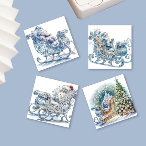 DIY Diamond Greeting Cards Set Christmas, 5D DIY Diamond Art Painting Greeting Card, DIY Christmas Card Making Kits for Family Friends Handmade Gift-#35-Ice Sled - Image 2