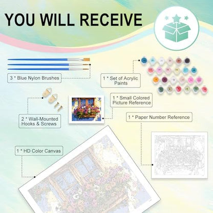 Paint by Numbers Kit for Adults, Flower Window DIY Painting Kit, 16x20 Inch - Image 4