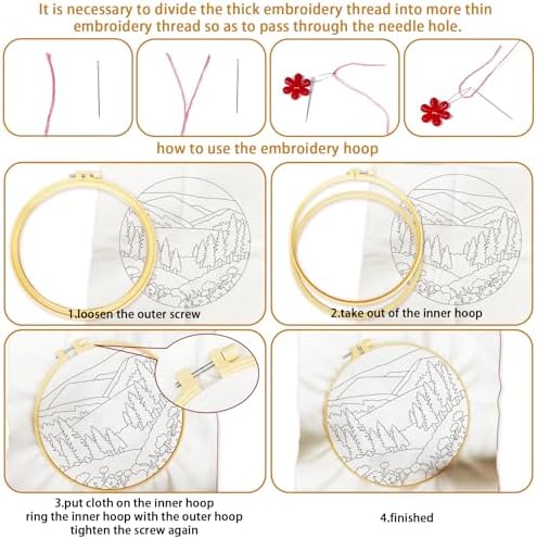 BEUNITONE 4 Set Forest Pattern Embroidery Kit for Adult Beginners Scenery Pre-Printed Designs Cross Stitch Kits, Needlepoint Kits for Adults, Handmade Embroidery for Home Decor 20x20cm - Image 3