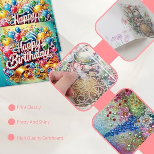 JISHSHAY 6 PCS Diamond Painting Greeting Cards Birthday Cake Diamond Art Happy Birthday Cards with Envelopes Gem Art Mosaic Kits for Adults, for Anniversary Valentine Thank You Graduation All-Occasion - Image 5