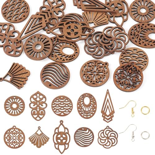Elecrelive 10 Pairs Wooden Dangle Earring Making Kit Teardrop Oval Flower Leaf Shapes Natural Wood Earring Blanks with Hooks for DIY Craft Jewelry Making by EEEELECRELIVE