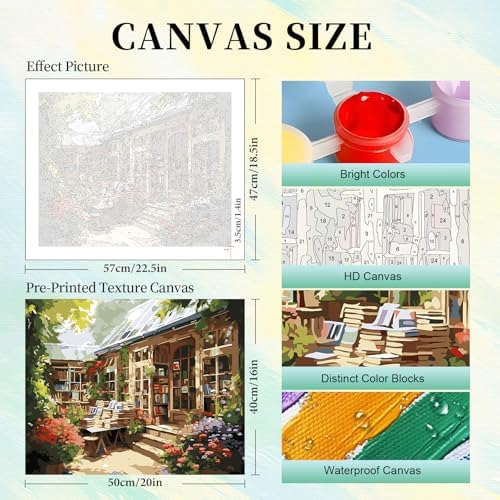 Paint by Numbers Kit for Adults, Bookstore DIY Painting Kit, 16x20 Inch - Image 3