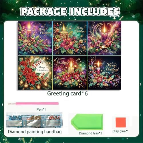 6pcs DIY Diamond Art Christmas Cards Kit with Envelopes & Tools-Diamond Dot Greeting Cards,Xmas 5D Rhinestones Painting for Adults,DIY Craft Family Friend Xmas Gifts(Christmas Flower) - Image 5