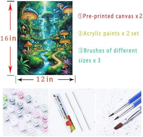 Lovepefe Mushroom Paint by Numbers Kit for Adults and Kids Beginner 2 Pack Mushrooms Forest Adult Paint by Number Kits On Canvas DIY Oil Painting Kits for Gift Wall Decor 12x16 Inch - Image 4