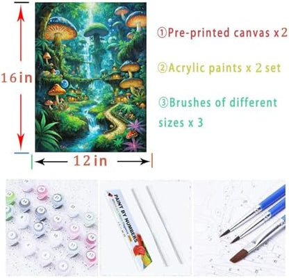 Lovepefe Mushroom Paint by Numbers Kit for Adults and Kids Beginner 2 Pack Mushrooms Forest Adult Paint by Number Kits On Canvas DIY Oil Painting Kits for Gift Wall Decor 12x16 Inch - Image 4