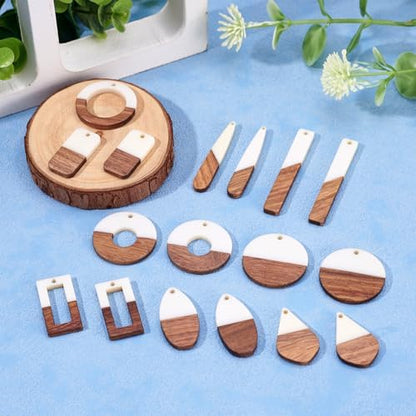 FASHEWELRY 20Pcs Resin & Wood Pendants 10 Styles Rectangle Teardrop Rhombus Geometry Vintage Resin Wood Statement for Jewelry Making - Image 7