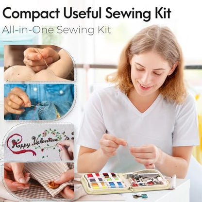 Coquimbo Sewing Kit Gifts for Adults Teen Grils Women Mom Grandma, Portable Sewing Supplies Contains Tape Measure, Scissors, Thimble, Thread, Sewing Needles (Beige, M) - Image 5