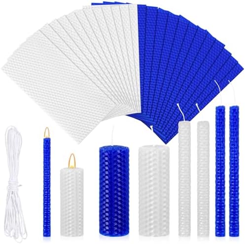 Yuntau 24 Pcs Hanukkah Beeswax Candle Making Kit, 8"x 4", White, Blue by Yuntau