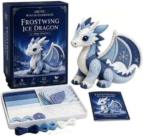 Winter Guardians DIY Patchwork Kit, Felt Animal Sewing Kit for Adults & Beginners, 3D Stuffed Mythical Creature Needle and Thread Kit Craft Sewing Project Kits fo (Snow Fox) - Image 4