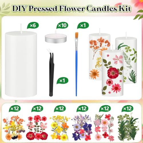 MTLEE 24 Pack Dried Pressed Flower Candle Painting Kit, 4 Inch - Image 2