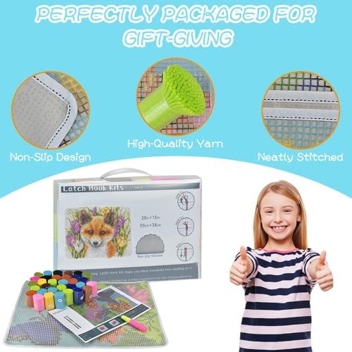 Yjunue Latch Hook Rug Kit for Adults DIY Crochet Yarn Kits with Color Printed Canvas Fox Pattern Rug Making Craft Embroidery Tapestry Set Home Decor Festival Gift 20''X14'' - Image 3