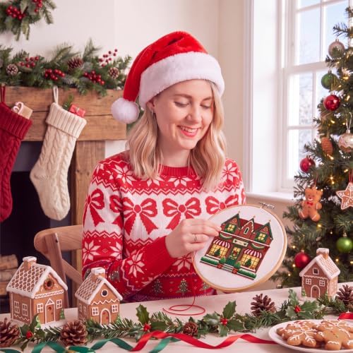 XunYee 22 Pcs Christmas Village House 18 Mesh Needlepoint Canvas Kit - Image 4