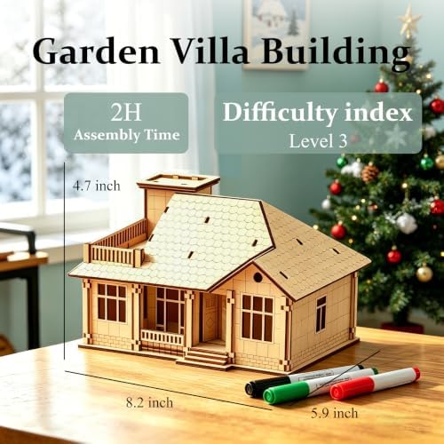 3D Wooden Puzzle for Adults, DIY Miniature Garden Villa Building One Layer - Image 2