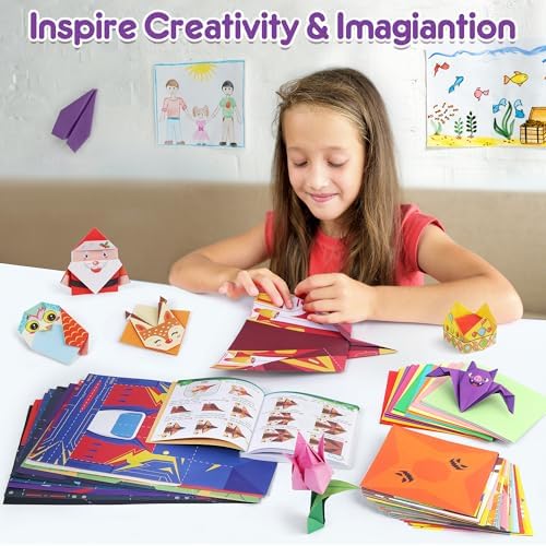 Mocoosy 320 Sheets Origami Kit for Kids Ages 5-8 9-12, Folding Paper Set with Origami Book & Paper Airplane, DIY Art Craft Project for Boys Girls, Travel Game Airplane Car Road Trip Activity Toy Gift - Image 6