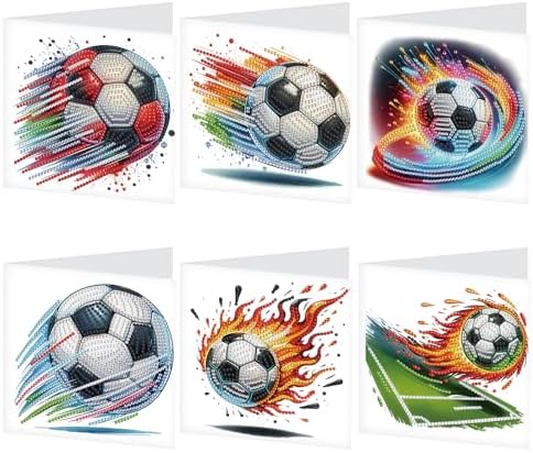 Tontut 6pcs Diamond Art Painting Kit Greeting Card, Football 5D DIY Diamond Handmade Holiday Sparkling Greeting Card with Envelope, Holiday Gift Congratulation by Tontut