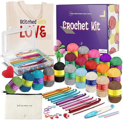 Hearth & Harbor Crochet Kit with 1100 Yards Assorted Yarn Kit, 9 Ergonomic Hooks, Crocheting Instruction, Knitting & Crochet Supplies - Beginner Crochet Kits for Adults, Ideal for Amigurumi by HearthHarbor