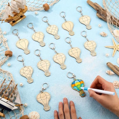 RattanView 24 Pcs Hot Air Balloon Craft Color Your Own Keychains - Image 4