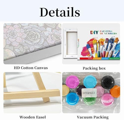 HeeBenor Framed Paint by Numbers Kit for Adults, Succulent, 8x12 Inch - Image 5