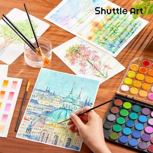 Shuttle Art 58 Pack Watercolor Paint Set, 48 Colors Watercolor Pan with 10 Paint Brushes for Beginners, Artists, Kids & Adults to Water Color Paint, Bullet Journal, Calligraphy Practice - Image 6