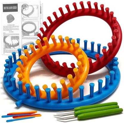 UCDRMA Loom Knitting Kit with Step-by-Step Instructions, Cost-Effective 3 Size Round Knitting Loom for Beginners, Easy & Quick Hat Knitting Loom Set/Scarf Loom Knitting Set with 3 Hooks & 6 Needles by UCDRMA