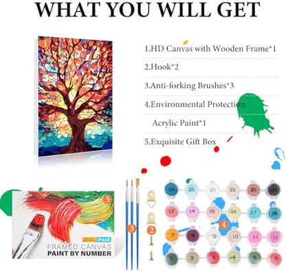 Fountor Framed Paint by Numbers Kit for Adults Beginner & Kids Ages 8-12, Tree of Life Paint by Number with Frame, Easy Acrylic Stained Glass Colorful Tree Painting by Numbers Kit on Canvas 8x12 inch - Image 4