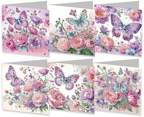 6 Packs Diamond Art Cards Kit, Diamond Painting Greeting Cards with Envelopes, DIY Card Making Kits for Adults, Gifts for Families, Friends, Partners (Butterfly) by Unknown