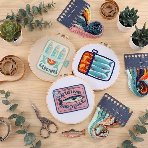 Mindsoft 3 Set Needlepoint Kit for Beginners with Hoop,Sardine - Image 2