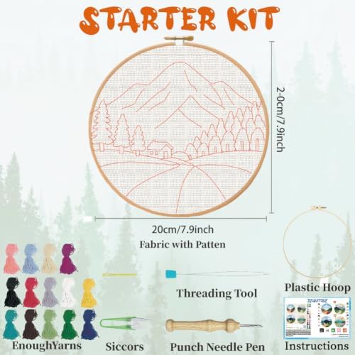 BEUNITONE 4PCS Punch Needle Kit for Adults Beginners, Beautiful Shangri-La Needlepoint Crafts Kit for Adults, Complete Embroidery Starter Kit with Pre-Print Pattern and Hoop for Home Decor 7.9"x7.9" - Image 2