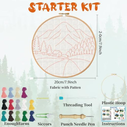 BEUNITONE 4PCS Punch Needle Kit for Adults Beginners, Beautiful Shangri-La Needlepoint Crafts Kit for Adults, Complete Embroidery Starter Kit with Pre-Print Pattern and Hoop for Home Decor 7.9"x7.9" - Image 2