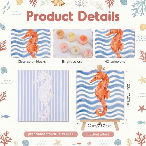 YooNotee 6 Pack Paint by Numbers Kit, 8x8 DIY Canvas with Easel Fish - Image 3