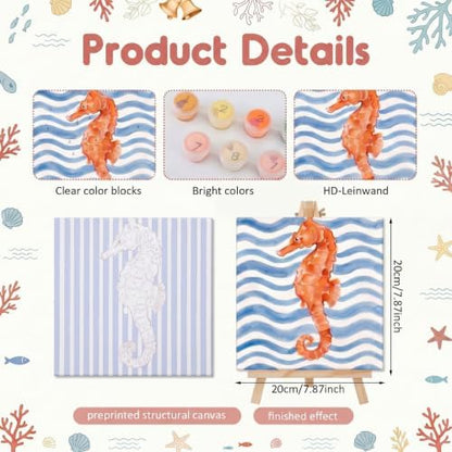 YooNotee 6 Pack Paint by Numbers Kit, 8x8 DIY Canvas with Easel Fish - Image 3