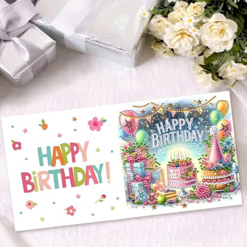 DIY Diamond Greeting Cards Set, 5D DIY Diamond Art Painting Festival Style Greeting Card, DIY Christmas Card Making Kits for Family Friends Handmade Gift-#28-Birthday - Image 6