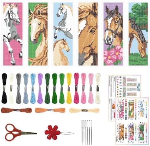 ORIGACH 6 Set Horse Cross Stitch Bookmark Kit for Beginner by ORIGACH