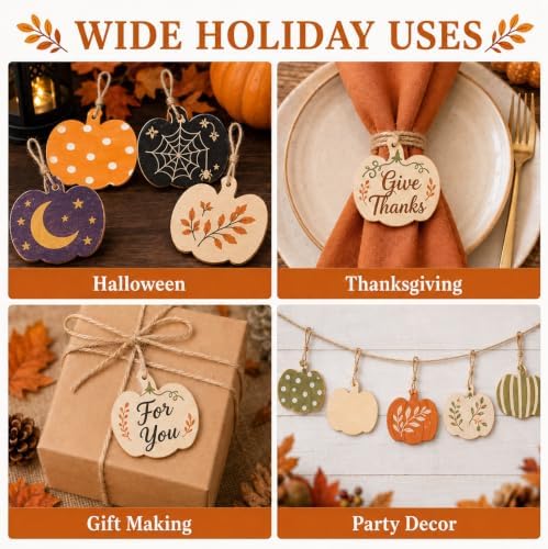 MAQIHAN Wooden Pumpkin Craft Kit 30 Pcs - Unfinished Fall Halloween Decor - Image 5