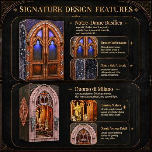 MiniCity 2-Pack DIY Book Nook Kits, Notre-Dame and Milan Cathedral with LED - Image 3