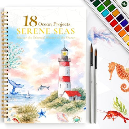 Watercolor Workbook for Beginners,18 Serene Seas Sceneries Water Coloring Book,Relaxing & Easy to Paint Water Coloring Book with 24 Colors-Perfect for Gifting to Creativity & Joy for Adults by DMSKY