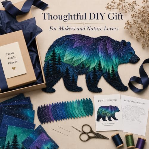 Northern Lights Animal Embroidery Kit DIY Fabric Patchwork Craft Set (BEAR) - Image 7