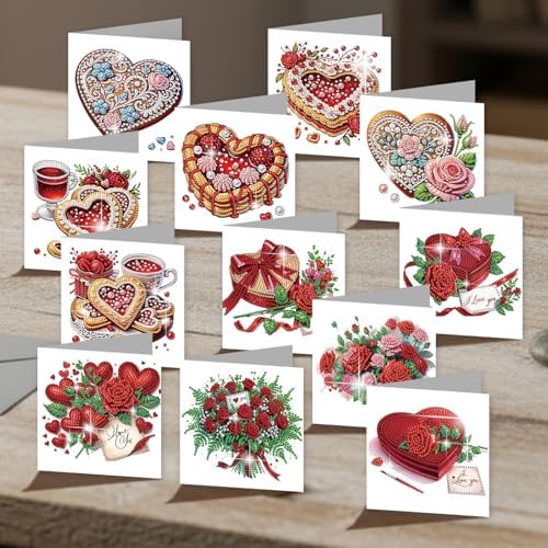 12pcs Diamond Art Painting Cards Valentine's Day Heart Rose Kit - Image 7