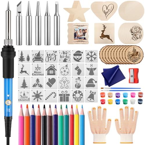 Beeveer 121 Pcs Wood Burning Kit Christmas Wood Burning Pen Tool Set DIY by Beeveer