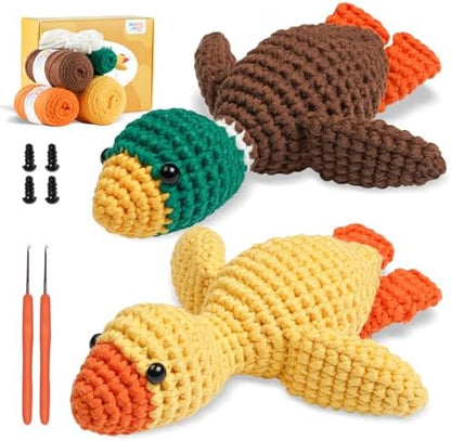 MOREJMTT Crochet Kit for Beginners, Learn to Crochet, Include Easy Knitting Soft Yarn, Step-by-Step Video Tutorial, Hook, Holiday Birthday Gift for Adults(2 Pack Ducks) by MOREJMTT