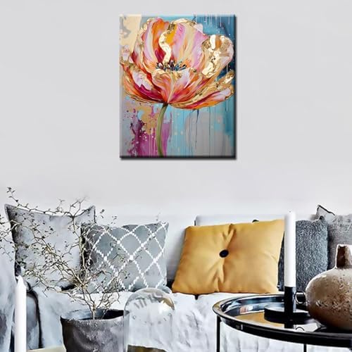 Aihonmin Beautiful Floral Paint by Number for Adult and Kids Beginner,Pink Petal Canvas Oil Painting Kit Digital Painting,Vintage Watercolor Living Room Decoration,(Without Frame - Image 3