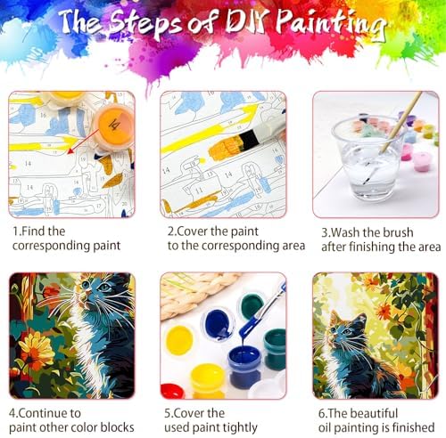ZTOTZ Cat Paint by Numbers Kit for Adults,Animal Cat Paint by Number Kit Canvas, DIY Window Flower Paint by Numbers Easy for Living Room Decor Gift 16x20 Inch - Image 6