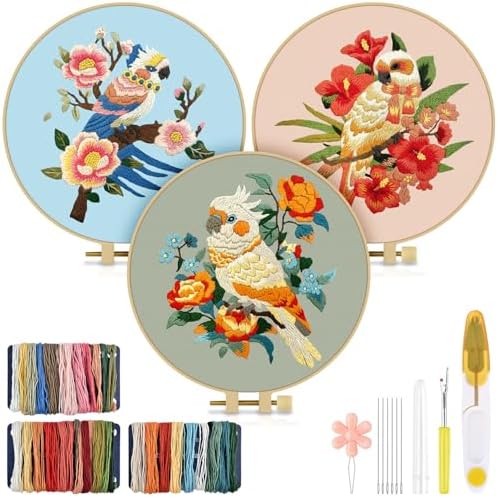 TINDTOP Embroidery Kit for Adult, Parrot Embroidery Stitch Practice kit by TINDTOP