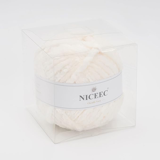 NICEEC 300g Soft Chenille Yarn Blanket Velvet Yarn for Knitting, Crochet, Weaving DIY Craft Total Length 150m (164yds)_Cream White